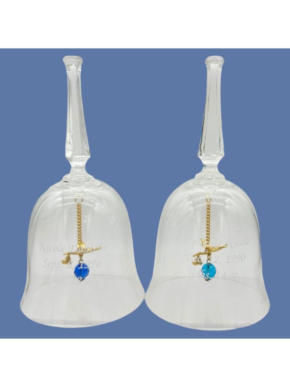 Crystal Bell Set Gold Stork Blue Birthstones Personalized Birth Announcements